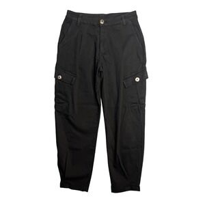 Anthropologie AMADI Black Cargo Crop Pant Size S Utility Lantern Balloon Leg NEW